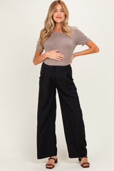 Black Smocked Waist Maternity Trousers