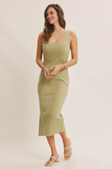Sage Sleek Floral Jacquard Bodycon Midi Dress
