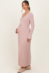 Mauve Ribbed Maternity Knit Maxi Dress