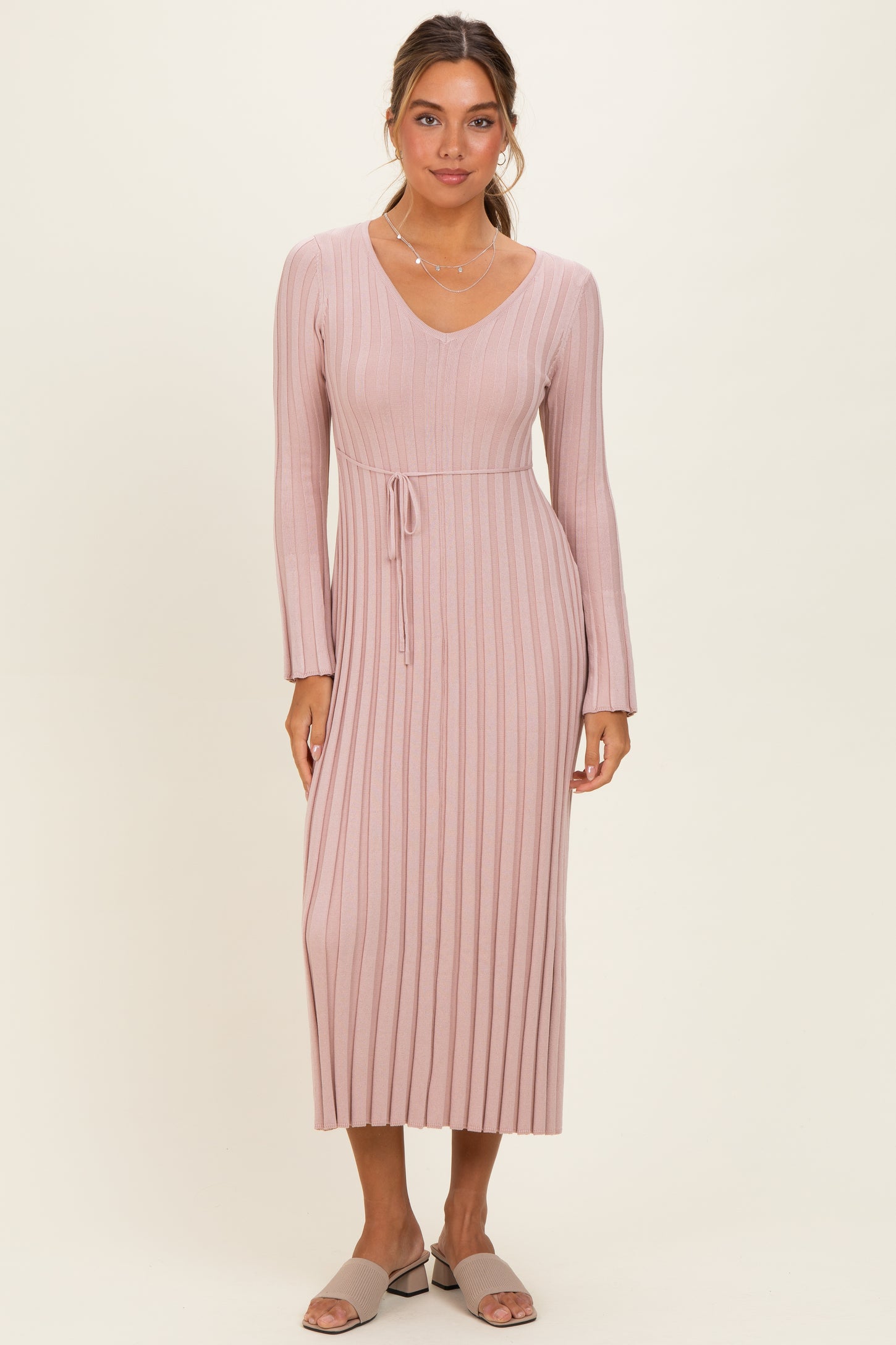 Mauve Ribbed Maternity Knit Maxi Dress