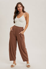 Cocoa Linen Blend Barrel Leg Pants