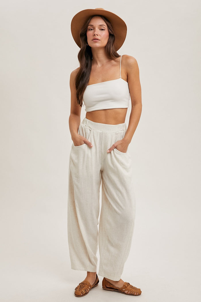 Oatmeal Linen Blend Barrel Leg Maternity Pants