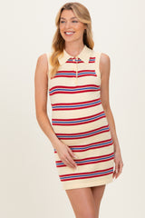 Butter Striped Knit Sleeveless Maternity Polo Dress