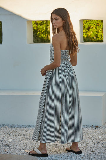 Off White Striped Strapless Maxi Dress