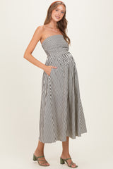 Off White Striped Strapless Maternity Maxi Dress