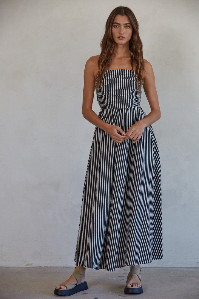 Black Striped Strapless Maternity Maxi Dress