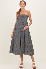 Black Striped Strapless Maternity Maxi Dress