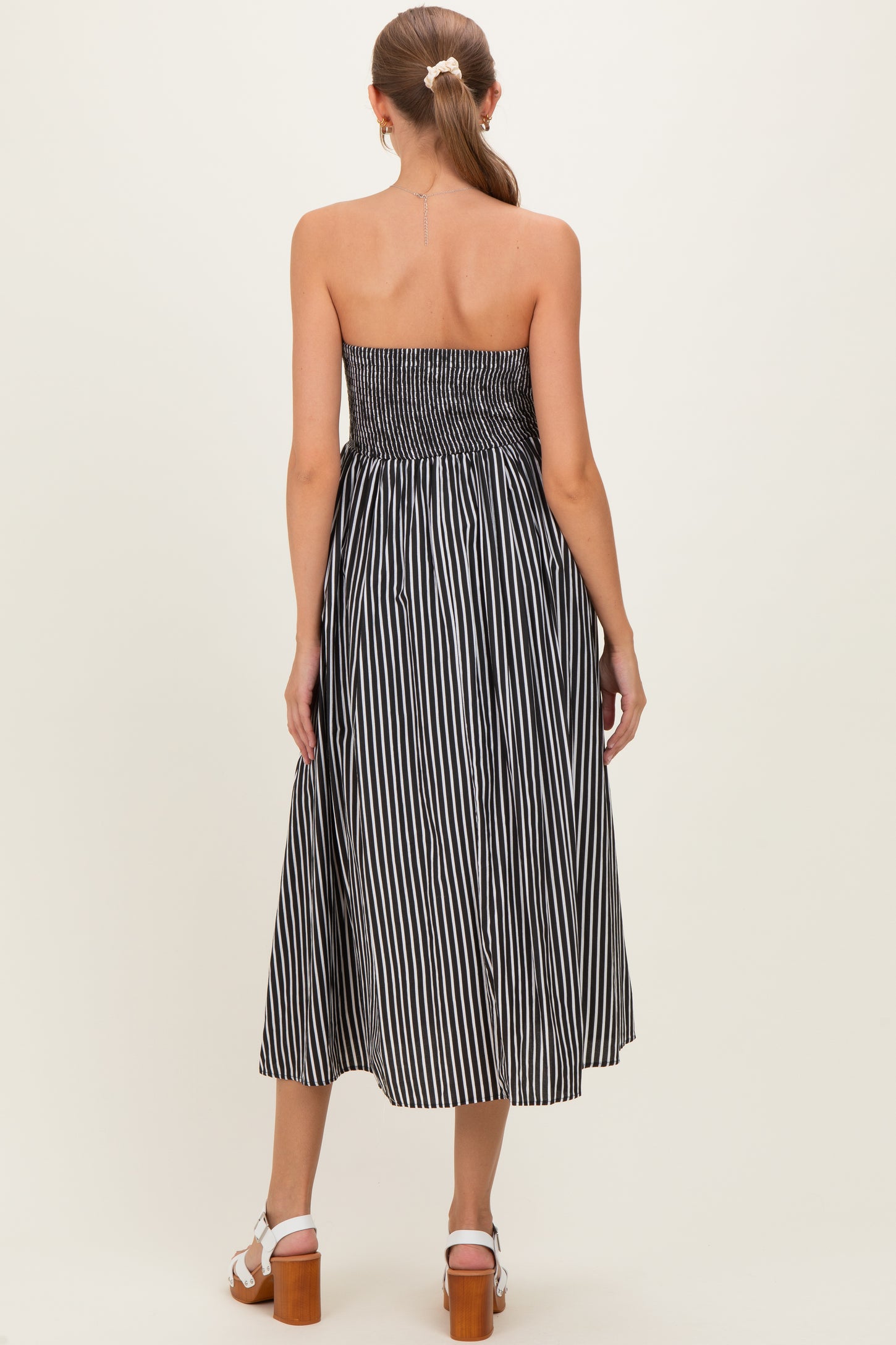 Black Striped Strapless Maternity Maxi Dress