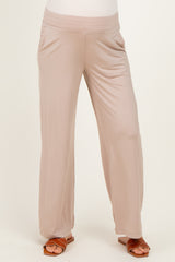 Beige Ankle Wide Leg Maternity Pants