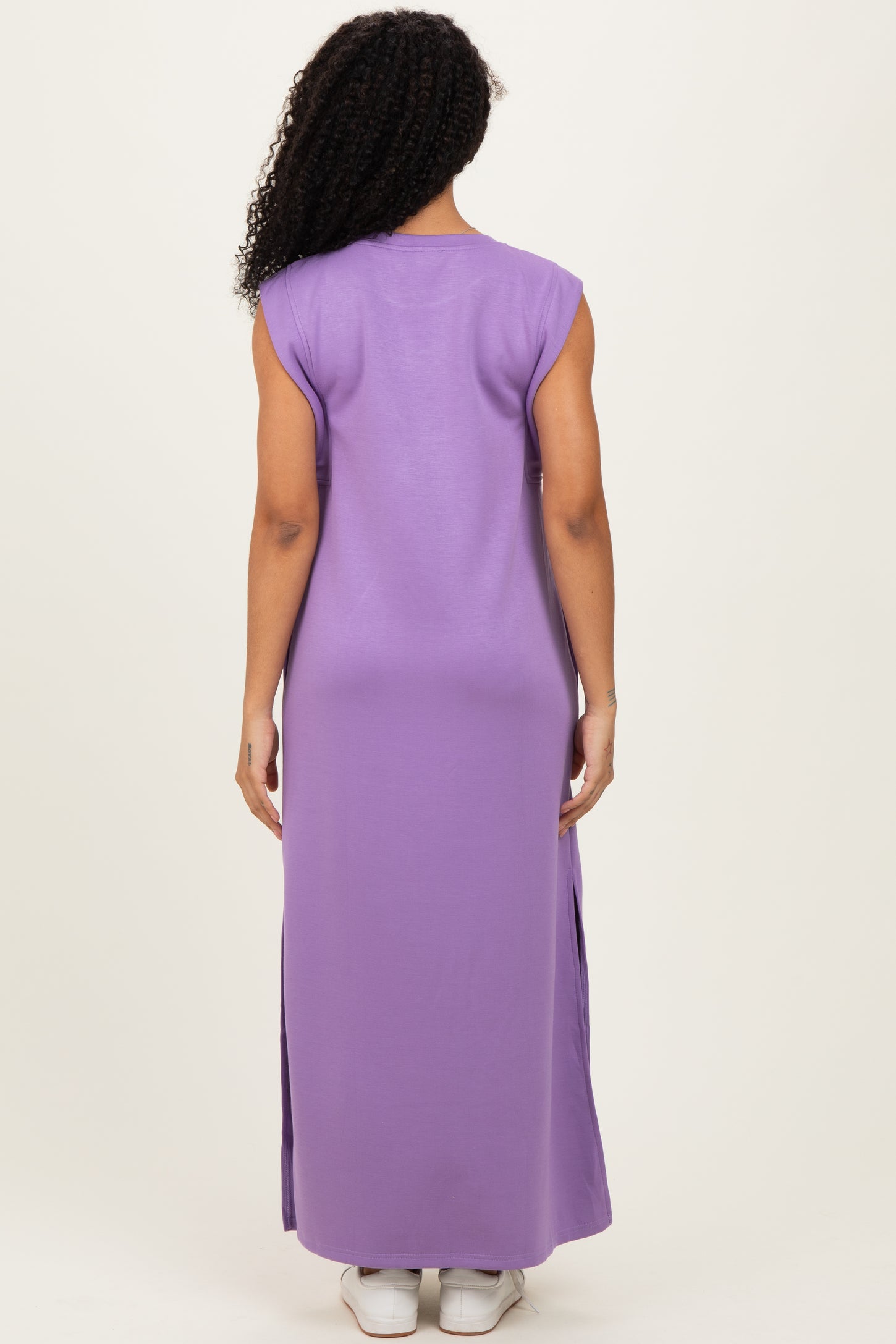 Lavender Sleeveless Side Slit Midi Dress