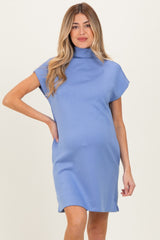 Light Blue Mock Neck Maternity Mini Dress