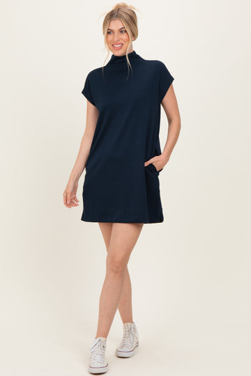 Navy Mock Neck Mini Dress