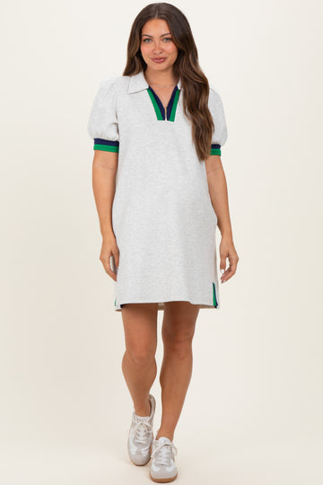 Heather Grey Color Block Zip Front Maternity Shift Dress
