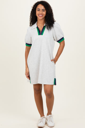 Heather Grey Color Block Zip Front Shift Dress