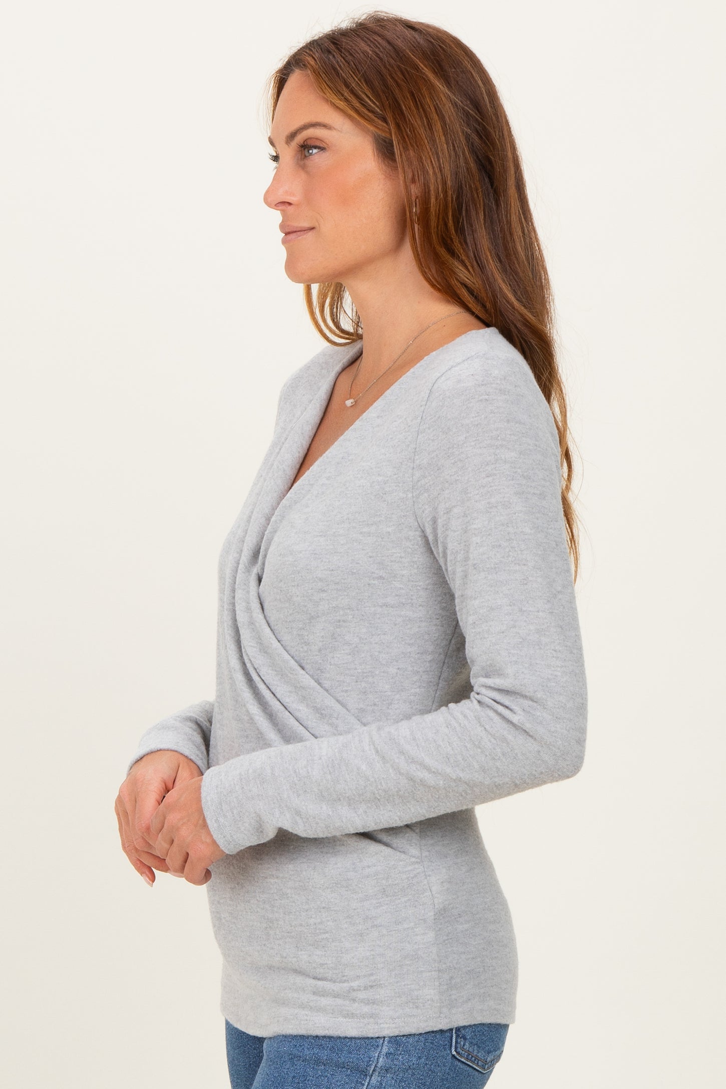 Heather Gray Brushed Knit Wrap Front Top