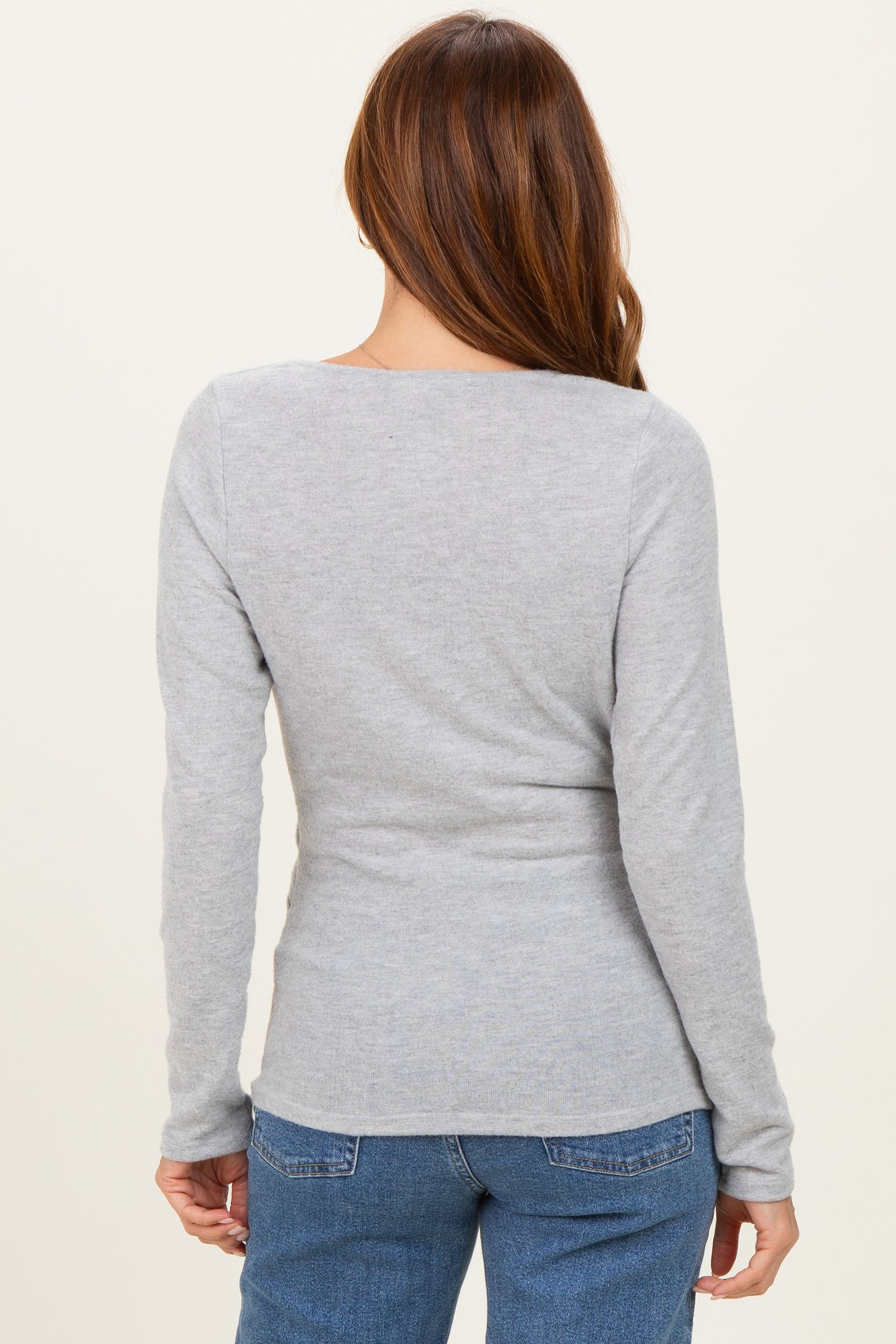 Heather Gray Brushed Knit Wrap Front Top