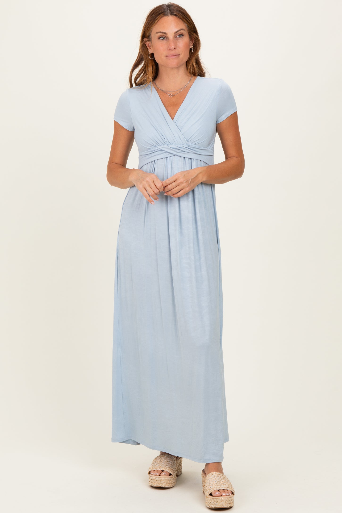 PinkBlush Light Blue Draped Maternity/Nursing Maxi Dress