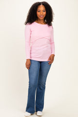 Light Pink Ribbed Crossover Nursing Top