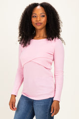 Light Pink Ribbed Crossover Nursing Top