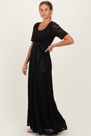 Black Lace Sash Tie Gown