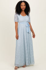 Light Blue Lace Sash Tie Gown
