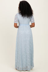 Light Blue Lace Sash Tie Gown