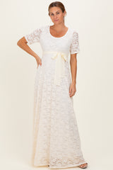 Ivory Lace Sash Tie Gown