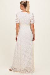 Ivory Lace Sash Tie Maternity Gown