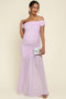 Lavender Ruched Mesh Off Shoulder Maternity Maxi Dress
