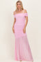 Baby Pink Ruched Mesh Off Shoulder Maxi Dress