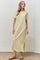 Butter Yellow Striped Scallop Trim Short Sleeve Maxi Dress
