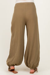 Olive Cotton Gauze Tie Hem Maternity Pants