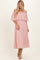 Pink Pleated Off Shoulder Flounce Midi Dress