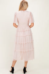 Cream Smocked Top Mesh Midi Dress