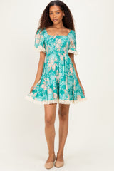 Jade Floral Smocked Lace Trim Dress