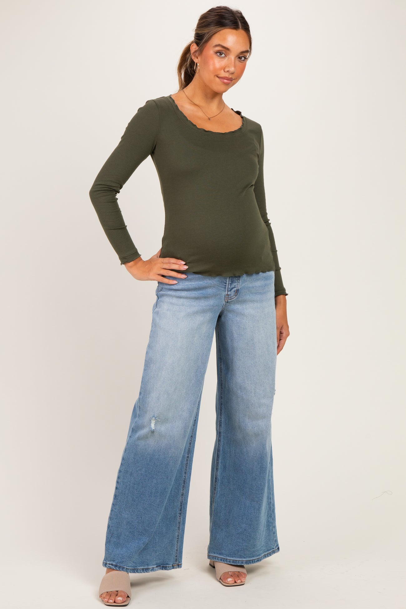 Medium Wash Wide Leg Maternity Jeans