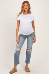Blue Straight Leg Distressed Maternity Jeans