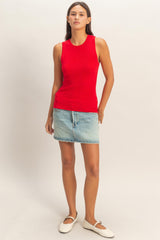 Red Ribbed Knit Tank Top