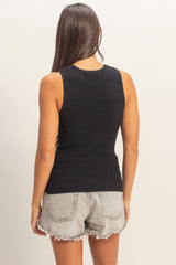 Black Ribbed Knit Tank Top