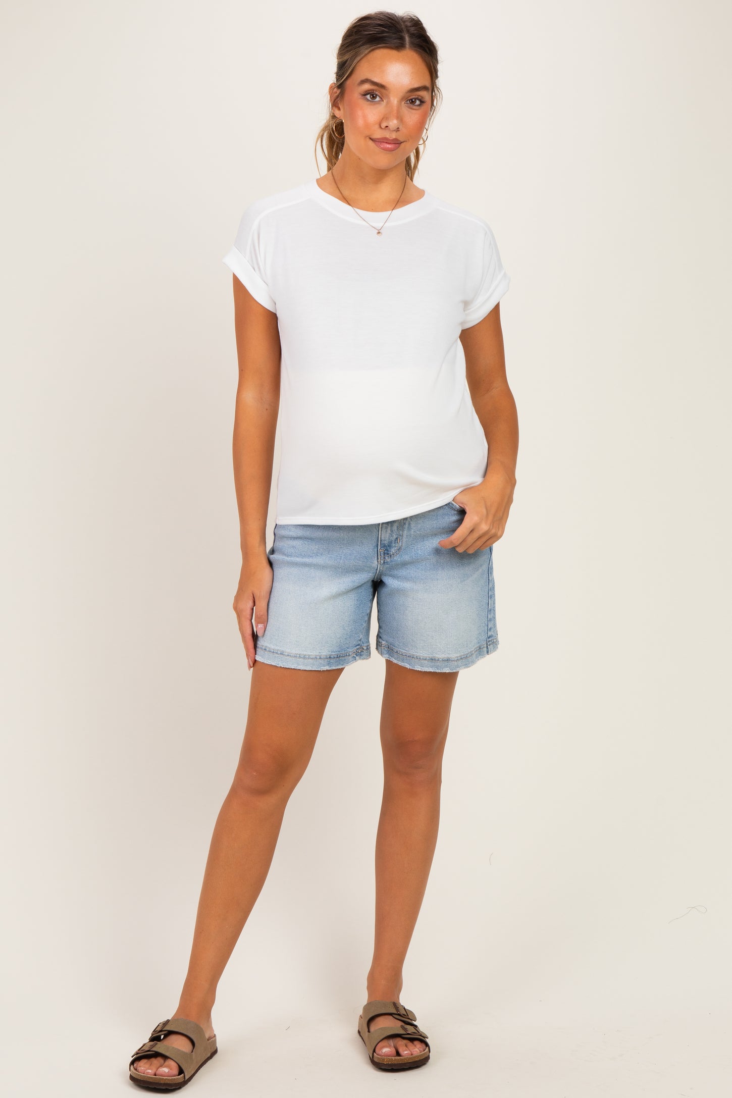 Light Wash Maternity Midi Shorts