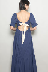 Midnight Open Back Ribbon Tie Maxi Dress