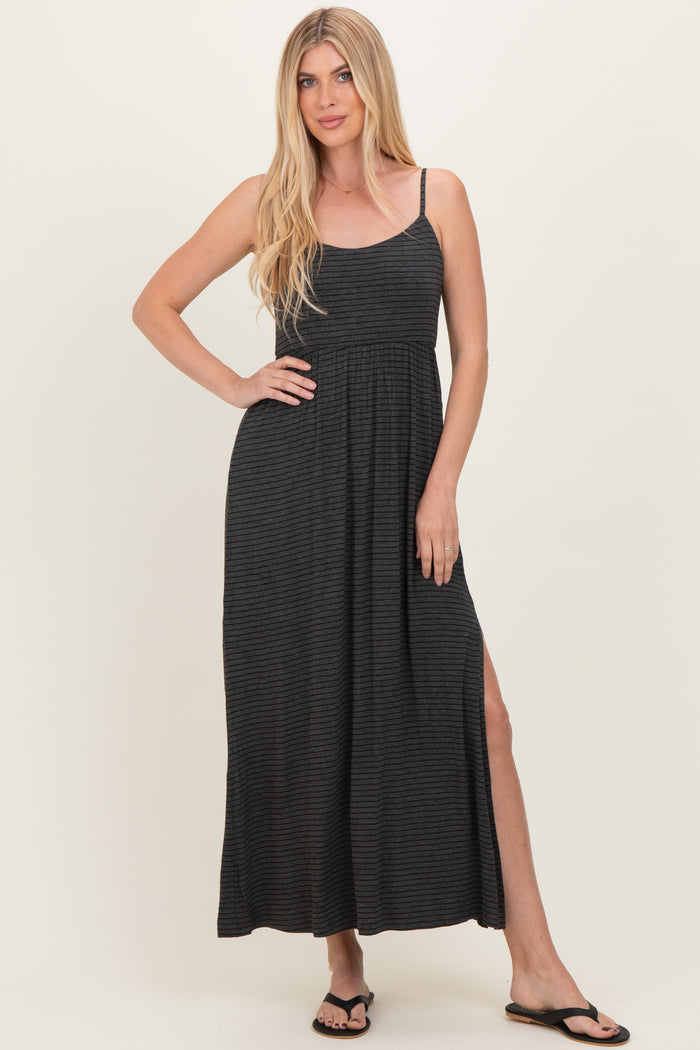Charcoal Striped Sleeveless Maternity Maxi Dress