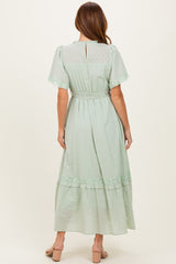 Sage Swiss Dot Flutter Sleeve Maxi Dress