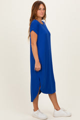 Royal Ribbed Curved Hem Midi Dress