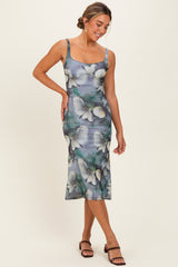 Grey Mesh Floral Sleeveless Midi Dress
