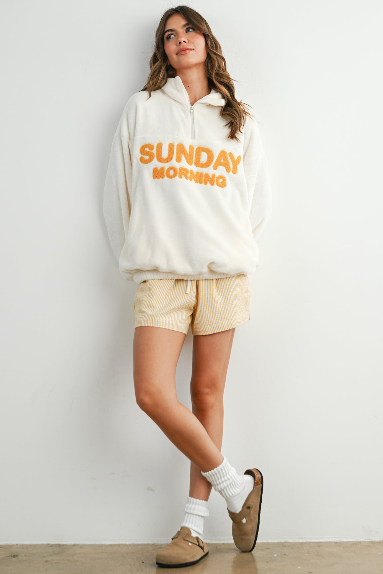 Yellow Striped Drawstring Maternity Shorts