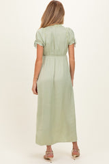 Sage Satin Lace Detail Maternity Maxi Dress