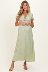 Sage Satin Lace Detail Maternity Maxi Dress
