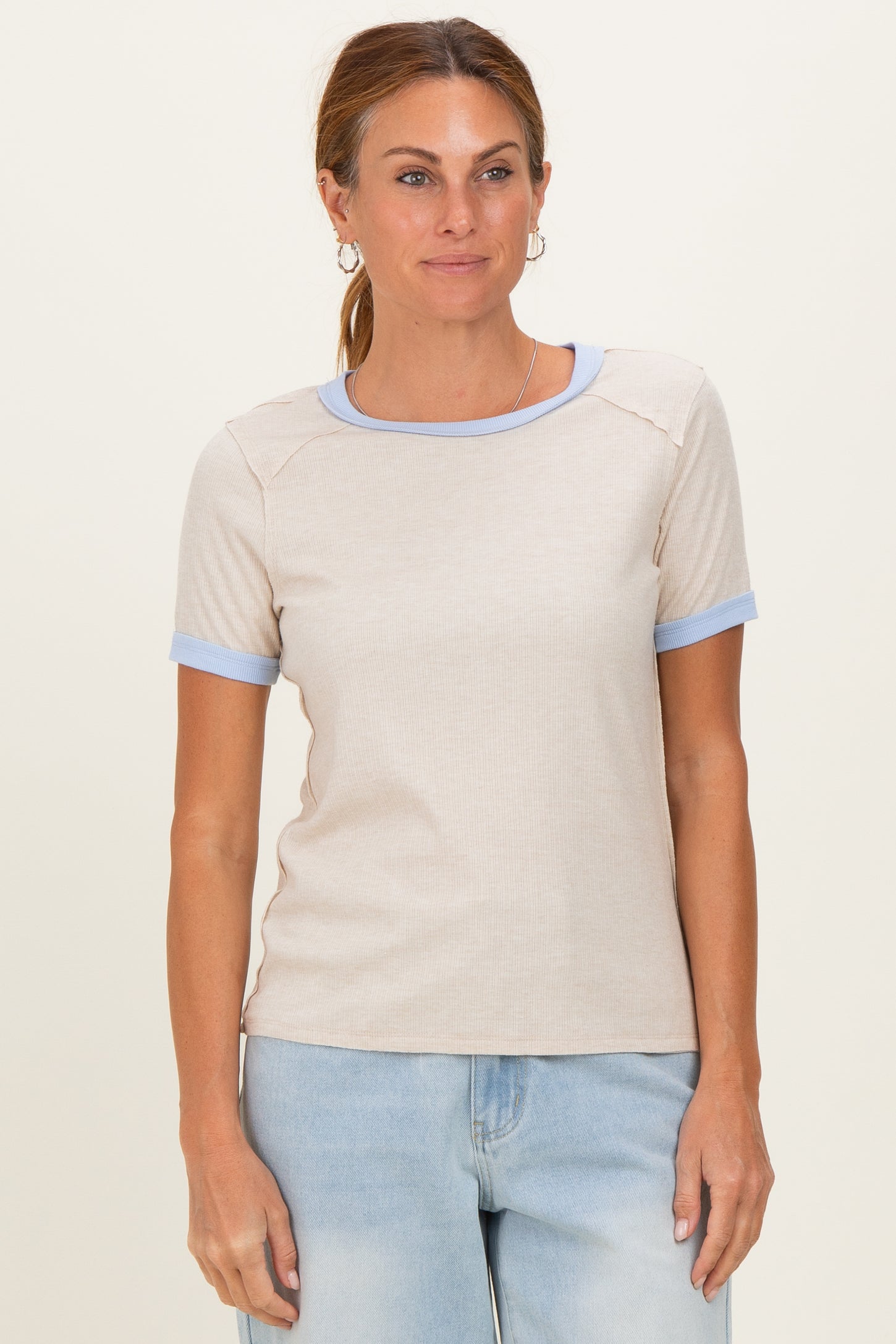 Oatmeal Colorblock Trim Short Sleeve Tee
