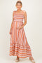 Rose Striped Smocked Shoulder Tie Maternity Midi Dress
